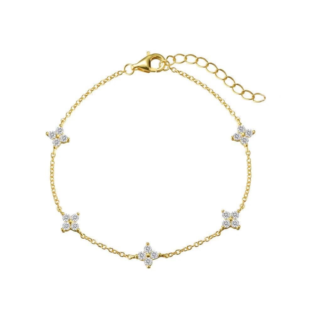 New Stainless Steel Zircon Necklaces for Women 18K Gold Plated Four Leaf Grass Collar Chain Necklace Luxury Jewelry Gift